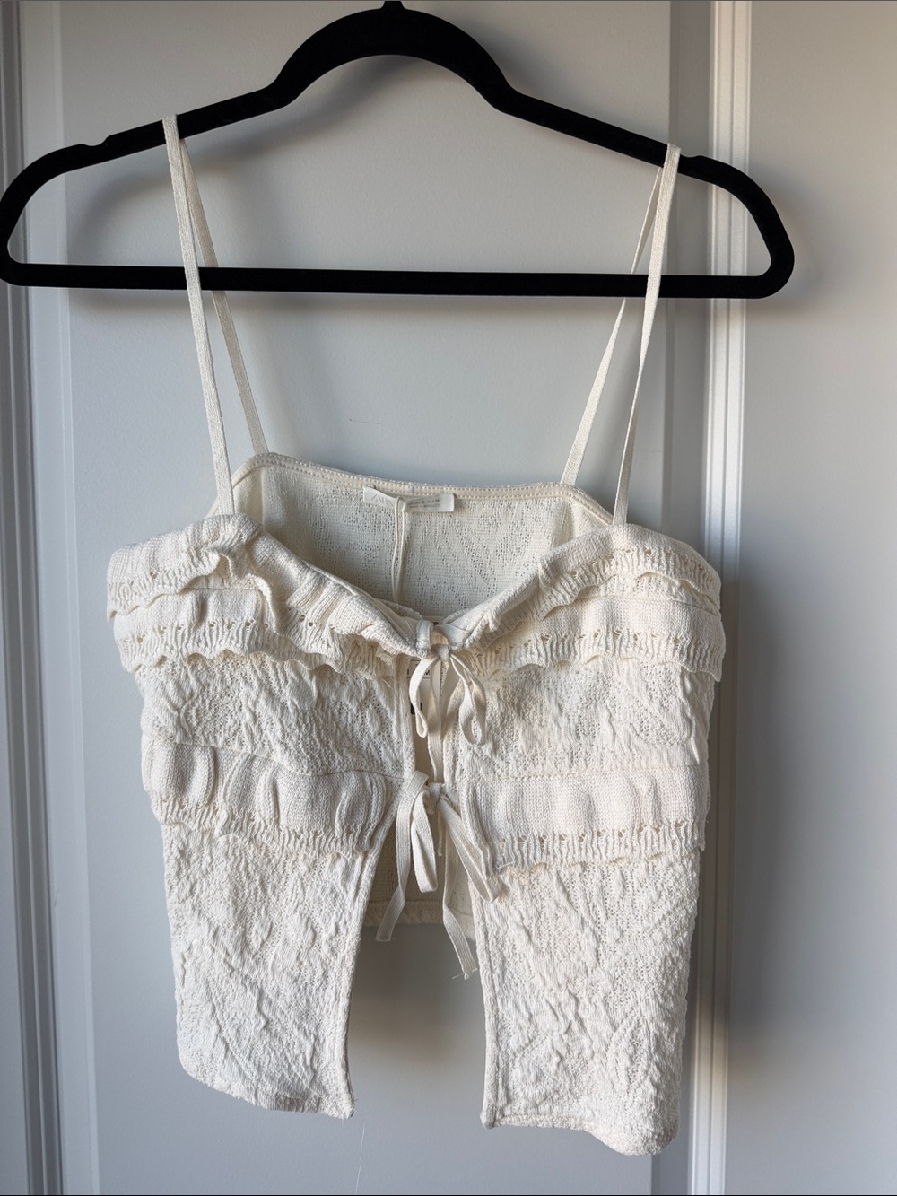 Zara Cream Lace-Up Textured Cami